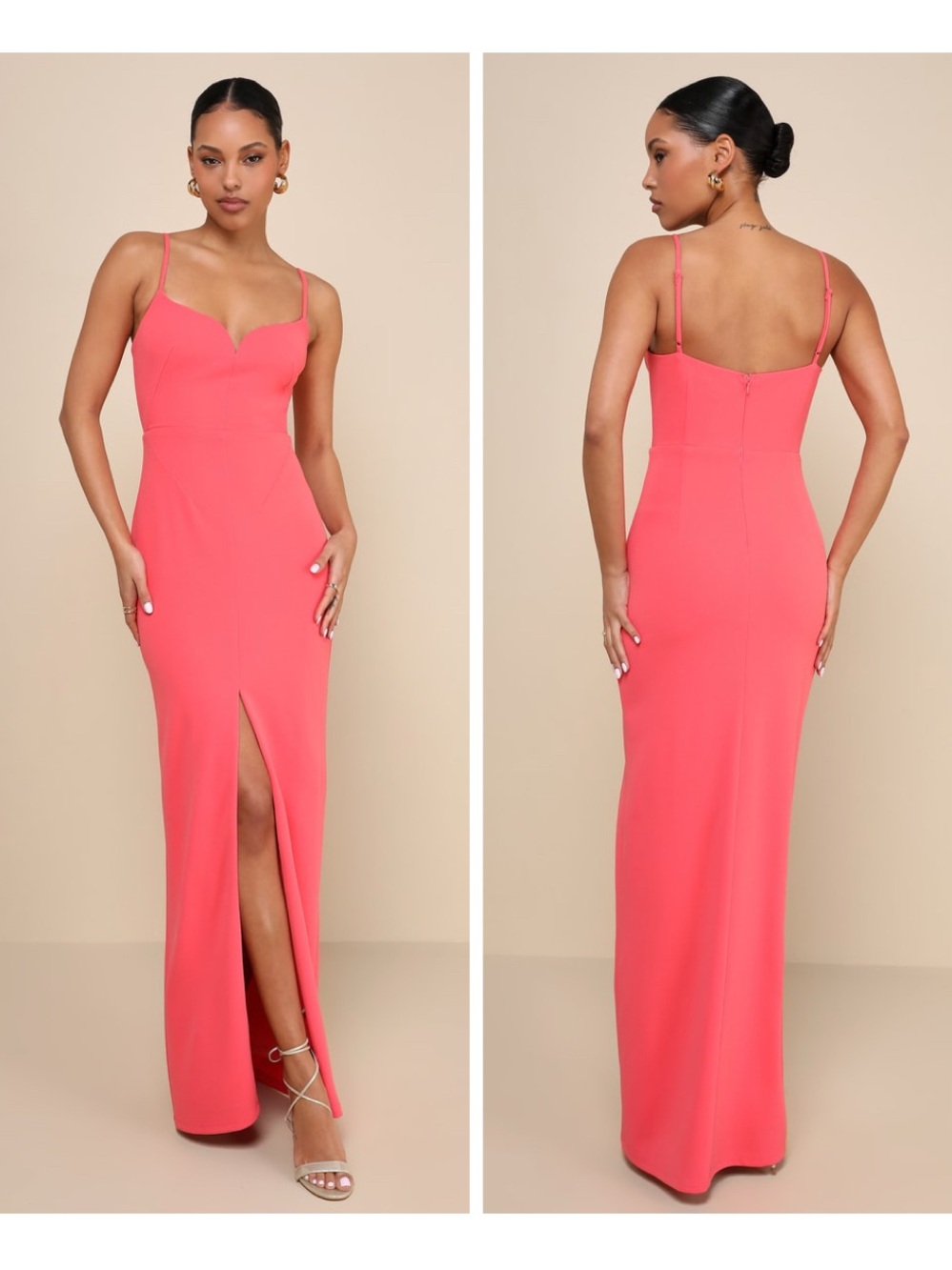 Lulus Impressive Glamour Coral Pink Sleeveless Column Maxi Dress Size Small NWT